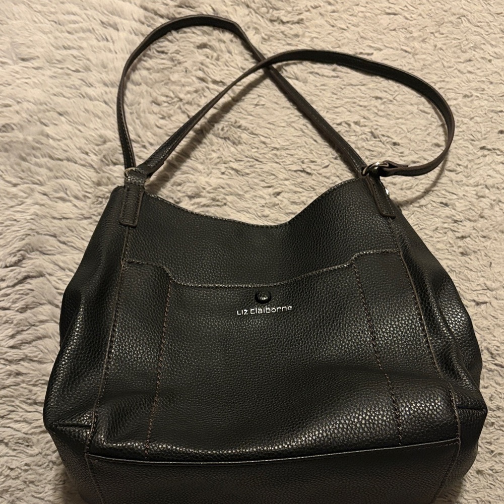 Liz Claiborne Black Leather Textured Shoulder Bag